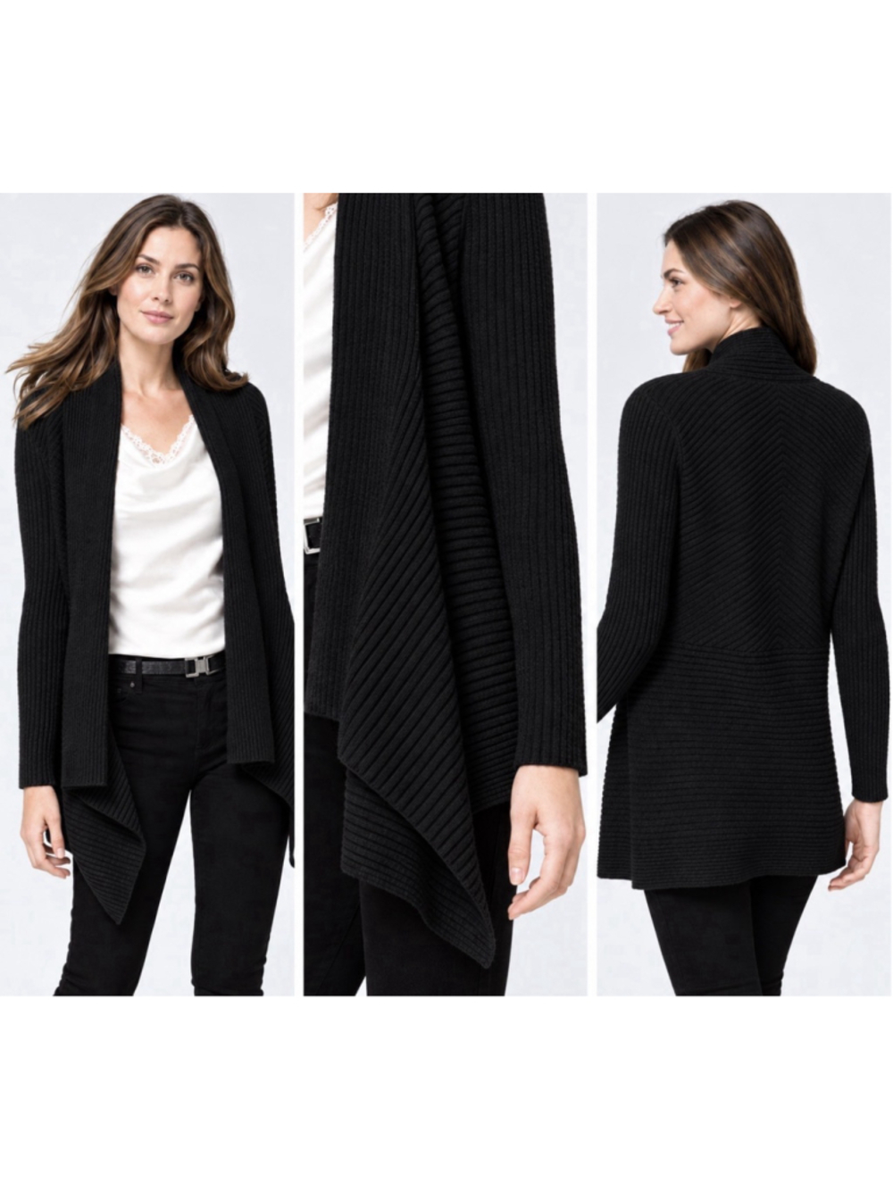 WHBM White House Black Market Womens L Large Long Black Cardigan Sweater